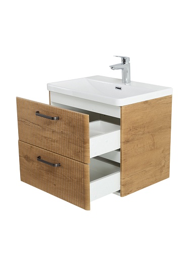 BelBagno Тумба с раковиной Due 50 подвесная Rovere Nature ручки Матовый тёмный никель – картинка-5